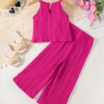 2-Piece Girl's Sleeveless Sling Top + Straight Pants Trendy Set Holiday Summer Outdoor Outfits Clothes - Image 2