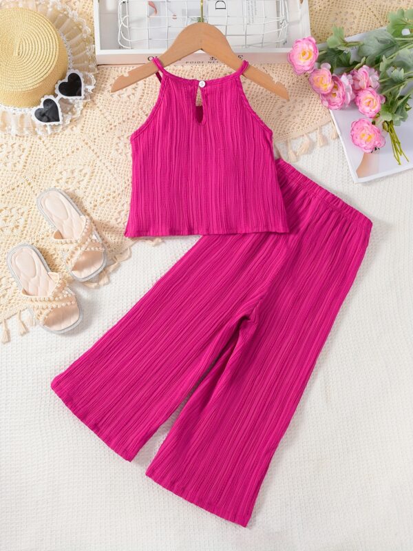2-Piece Girl's Sleeveless Sling Top + Straight Pants Trendy Set Holiday Summer Outdoor Outfits Clothes - Image 2