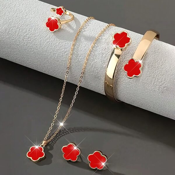 5pcs Jewelry Set Lucky Clover Bracelet, Necklace, Earrings, Necklace and Ring Jewelry Set Suitable for daily wear as a gift for friends - Image 10