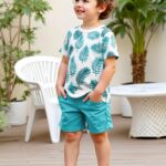2pcs set of boys' clothing, summer short-sleeved round-neck T-shirt with leaf print and boy's fashionable shorts for summer outings, Perfect for Outdoor - Image 10