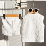 2pcs Set of Baby Boys' Casual Sports Cutout Letter Pattern Fabric Vest And Shorts, Summer Wear Suitable for Outdoor Activities - Image 2