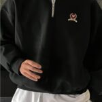Men's Casual Zip-Up Pullover Sweatshirt - Soft, Comfortable Long Sleeve with Rose Logo, Stand Collar, Ideal for Spring/Fall, 100% Polyester