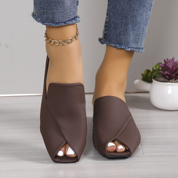 Women's Stylish Solid Color Sandals, Slip On Peep Toe Walking Comfort Block Heels, Versatile Vacation Mules Koningsdag/King's Day - Image 14