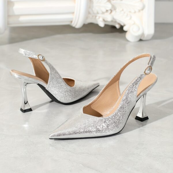 Elegant Pointed-Toe High Heel Sandals with Sparkling Metallic Finish - Glamorous Stiletto Design, Buckle Closure, Perfect for Weddings, Parties, and Formal Events, Formal Event Shoes | Sparkling Metallic Finish | TPU Sole - Image 15