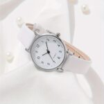 2pcs/set Women's Casual Round Pointer Quartz Watch Analog PU Leather Wrist Watch & Leaf Bangle, Gift For GirlsHer - Image 2