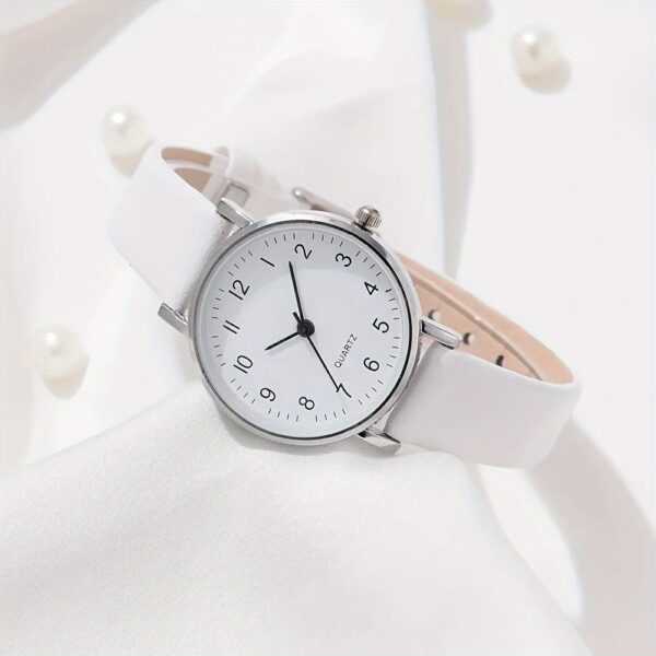 2pcs/set Women's Casual Round Pointer Quartz Watch Analog PU Leather Wrist Watch & Leaf Bangle, Gift For GirlsHer - Image 2