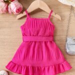 Charming Green Jacquard Fabric Dress for Toddler Girls - Sleeveless Summer Princess Gown with Ruffled Hem and Bow Detail, Machine Washable, Toddler Princess Dress - Image 5