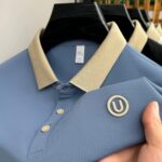 Men's Stylish Embroidered Shirt - Casual Short Sleeve, Button-Up Collar, White with Gray Collar & Cuff Accents, Soft Polyester Fabric, Perfect for Golf or Casual Attire, Golf Shirt | Embroidered Collar Detail | Smooth Texture - Image 4