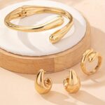 2pcs of Teardrop Earrings + 1pc of Bracelet + 1pc of Ring Geometric Teardrop Shape Women'S Jewelry Set Suitable for Daily Wear And Versatile Party Gifts - Image 2