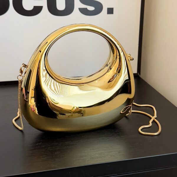 Golden Acrylic Shoulder Bag With Chain Strap - Image 4