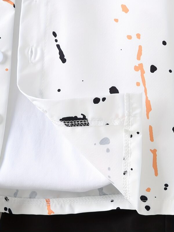 Summer Set for Boys with Splashed Ink Printed Short Sleeve Shirt + Plain Color Shorts - Image 4