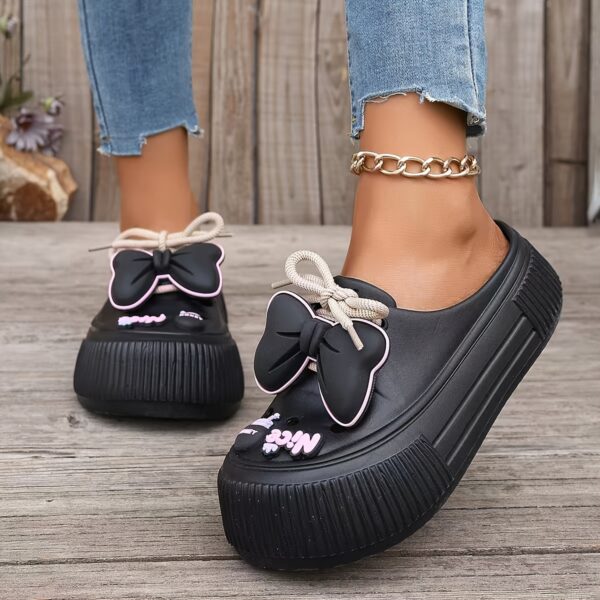 Perfect for Easter Gifts, Essential for Parties, 2025 Summer New Arrival, Japanese and Korean Style Slip-On Non-Slip Women's Sandals with Bow Detailing, Thick Sole Elasticity, Lightweight Breathable, Suitable for Home, Outdoor, Office, and Gatherings - Image 3