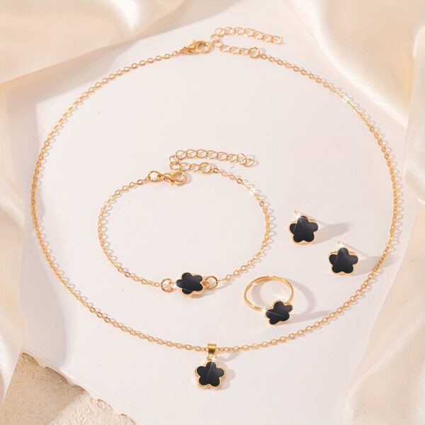 5pcs Jewelry Set Lucky Clover Bracelet, Necklace, Earrings, Necklace and Ring Jewelry Set Suitable for daily wear as a gift for friends - Image 5