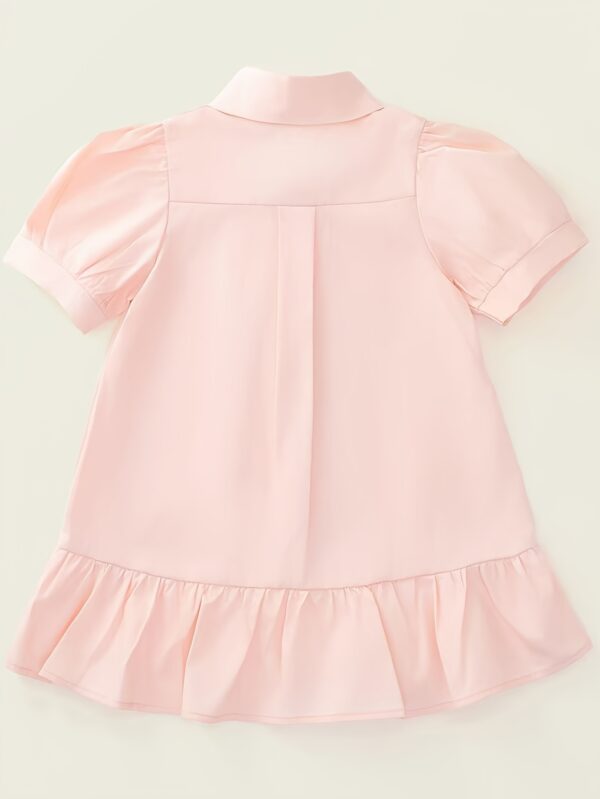 aiLe Rabbit Girls' Elegant Summer Dress - Pink with Bunny Embroidery, Ruffle Hem, Short Sleeve, Button-Up Collar, Non-Stretch Fabric, Perfect for Casual Wear, Cute Summer Dresses - Image 3