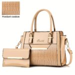 Set Women's Handbags, Elegant Vintage PU Leather Tote With Lizard & Octopus Embossing, Large Capacity Shoulder Bag For Daily & Office Use - Image 10