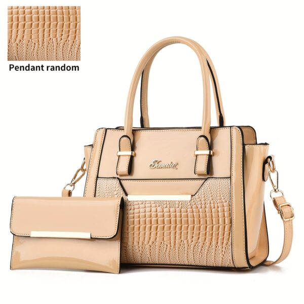 Set Women's Handbags, Elegant Vintage PU Leather Tote With Lizard & Octopus Embossing, Large Capacity Shoulder Bag For Daily & Office Use - Image 10