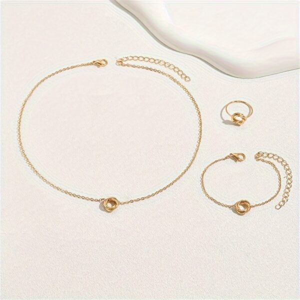 1pc Elegant Twisted Flower Ring, 1pc Necklace & 1 pcBracelet for Women - Classic Jewelry Gift - Image 2