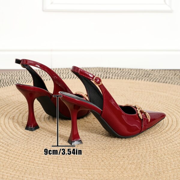 1 Pair Elegant Solid Color Pointed Toe Stiletto Pumps, Metal Buckle Accent, All-Season Slip-On High Heels for Weddings, Parties, and Work - TPU Sole, Man-Made Materials - Image 7