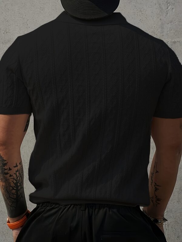 Men's Summer Slim Fit Contrast Collar Short Sleeve Knit Sweater - Lightweight Breathable Casual Pullover, Machine Washable for Office & Social Events, Cute Sweaters, Event Pullover, Medium Stretch Fabric - Image 7