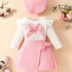 3pcs Baby's Adorable Bowknot Decor Long Sleeve Top + Beret + Trendy Skirt, Toddler & Infant Girl's Clothing Outdoor Set For Winter Fall, Outdoor Cloth - Image 4