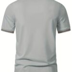Men'S Casual Short Sleeve Polo Shirt - Beige with Black Side Stripes, Comfortable Breathable Fabric, Mandarin Collar, Zipper Detail, Perfect for Sports, Outdoor Activities & Casual Wear, Sports Casual Wear | Minimalist Design | Comfortable Fit - Image 10