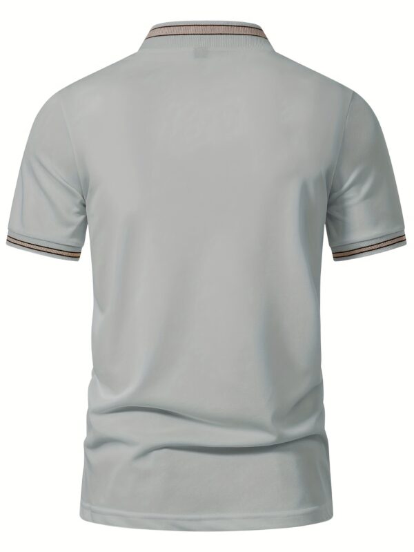 Men'S Casual Short Sleeve Polo Shirt - Beige with Black Side Stripes, Comfortable Breathable Fabric, Mandarin Collar, Zipper Detail, Perfect for Sports, Outdoor Activities & Casual Wear, Sports Casual Wear | Minimalist Design | Comfortable Fit - Image 10