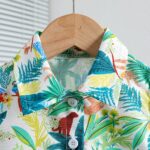 Boys' Summer Casual Outfit: White Leaf Print Short Sleeve Shirt and Comfortable Shorts Set, Polyester, Non-Stretch Fabric - Ideal for Outdoor Activities, Tree Leaf, Suitable, Leisure Style, Conventional Version, Summer, Perfect for Outdoor - Image 6