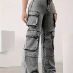 Women's High-Waisted Cargo Denim Jeans - Loose Fit, Stretch Blend, Utility Pockets, Light Wash, Comfortable & Stylish for Casual Attire - Image 5