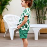 2pcs set of boys' clothing, summer short-sleeved round-neck T-shirt with leaf print and boy's fashionable shorts for summer outings, Perfect for Outdoor - Image 9