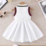 Toddler Sleeveless A-Line Dress - Vibrant Green with Black & White Striped Design, Button-Up Collar, Perfect for Summer Outdoor Activities, Youngsters' Fashion, Casual Wear|Sporty Style|Strapless Design, Youngsters Dress - Image 9