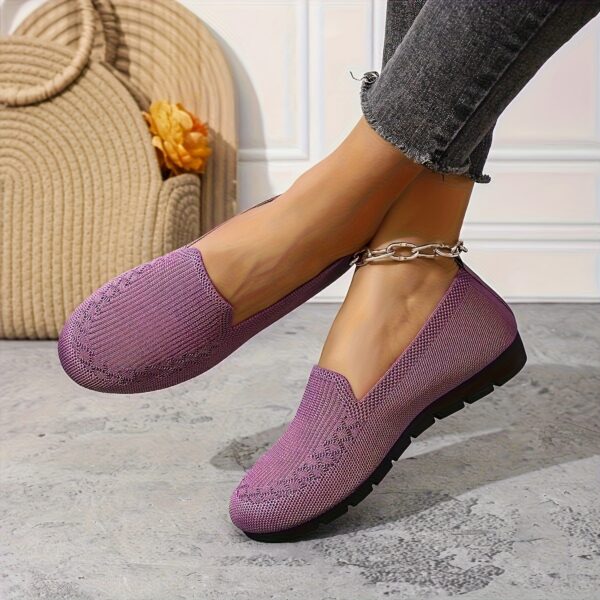 Women'S Purple Knit Loafers - Slip-On, Lightweight, Non-Slip Flat Walking Shoes, Casual All-Season Low Top Fabric Sneakers, PVC Sole and Fabric Insole, Comfortable and Breathable, Allseason Loafers | Casual Loafers | Comfortable Footwear, Loafer Sneakers - Image 7