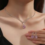 1 Set of Women's European and American Trendy Synthetic Zirconia Claw Chain Necklace Earrings Bridal Jewelry Set for Wedding, Party, or Holiday Gift - Image 6