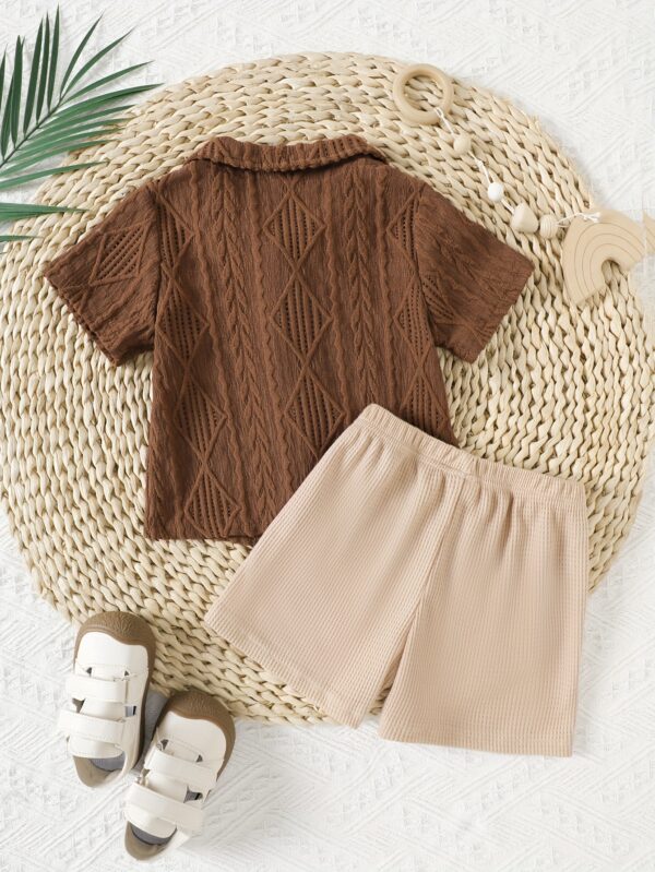 Youngsters Youngsters Boy Summer Solid Color Jacquard Short Sleeve Shirt + Shorts Two Piece Set, Perfect for Outdoor - Image 4