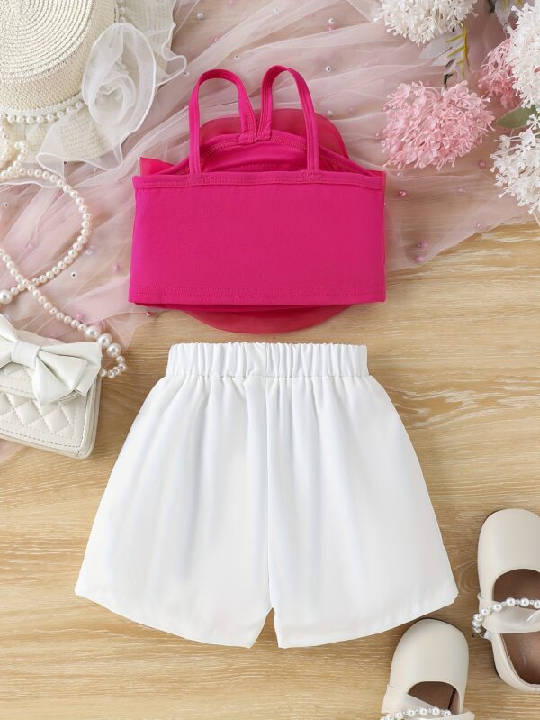Little Girl's Sweet & Trendy 3D Rose Floral Camisole + Shorts 2-piece Set Party Summer Outdoor Activities - Image 6