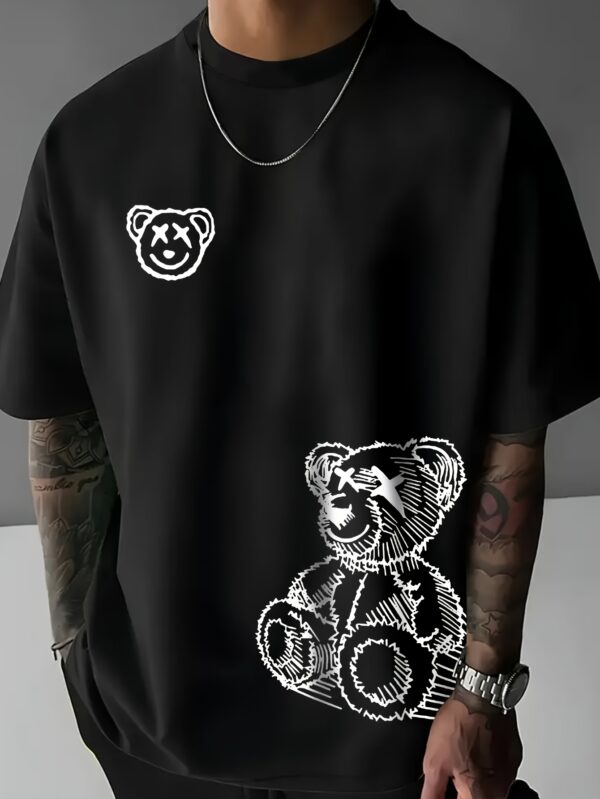 Men's Casual Bear Graphic Tee - Soft Polyester, Crew Neck, Short Sleeve, Summer Fashion T-Shirt - Image 3