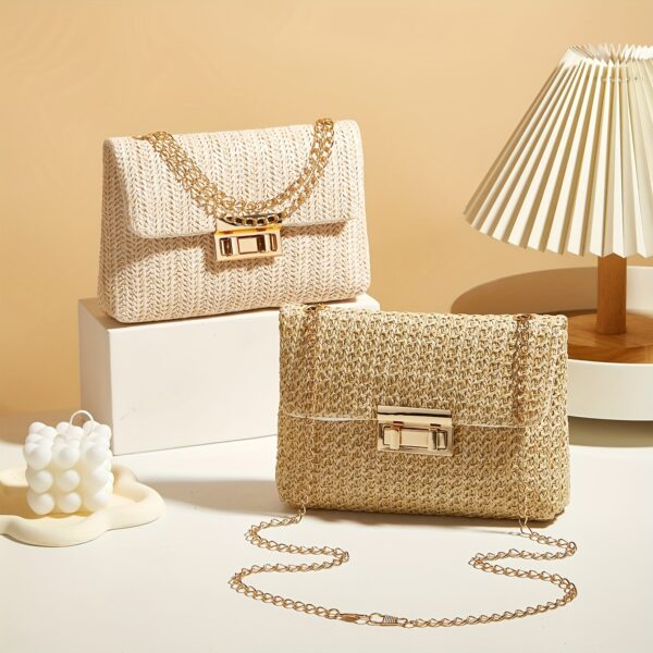 2025 New Trendy Woven Women'S Tote and Wallet, Practical Crossbody Bag, Single Shoulder Bag, Small Square Bag, Metal Chain Strap, Simple Women'S Crossbody Bag