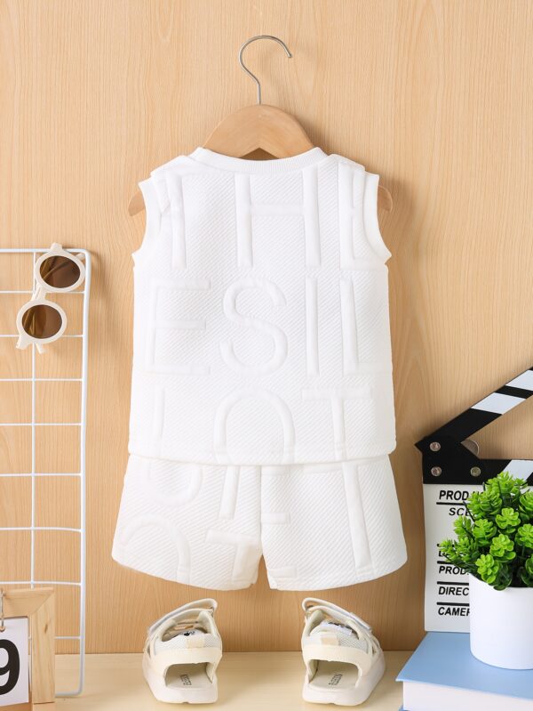 2 Baby Letter Full Print Embossed Summer Set - Comfortable Round Neck Tank Top and Shorts with Zhangzi Details, Suitable for Outdoor Children's Clothing, Perfect for Outdoor - Image 2