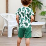 2pcs set of boys' clothing, summer short-sleeved round-neck T-shirt with leaf print and boy's fashionable shorts for summer outings, Perfect for Outdoor - Image 5