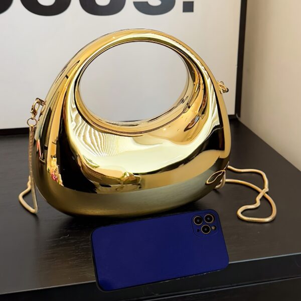 Golden Acrylic Shoulder Bag With Chain Strap - Image 5