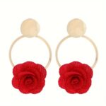 Elegant Boho-Chic Handcrafted Fabric Flower Dangle Earrings - Mixed Colors, Iron Crafted for Everyday & Wedding Wear - Image 2