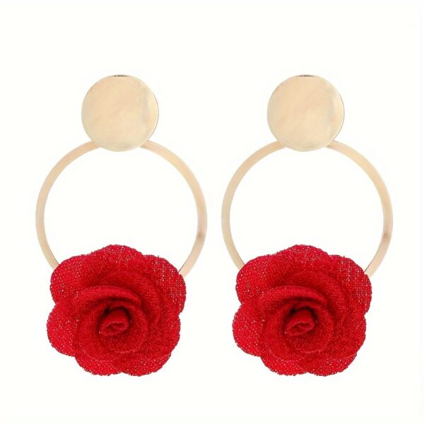 Elegant Boho-Chic Handcrafted Fabric Flower Dangle Earrings - Mixed Colors, Iron Crafted for Everyday & Wedding Wear - Image 2