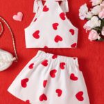 P100574 Fashion Sleeveless Top with Butterfly Knot Print And Pleated Skirt Set for Little Girls - Image 3