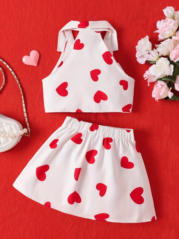 P100574 Fashion Sleeveless Top with Butterfly Knot Print And Pleated Skirt Set for Little Girls - Image 3