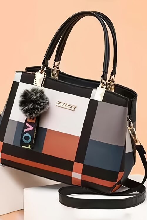 Plaid Decorated Women’s Fashion Small Handbag with Ball Decoration Multi-Layer Mini Crossbody Bag Suitable for Date Party Student White Collar