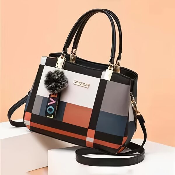 Plaid Decorated Women's Fashion Small Handbag with Ball Decoration Multi-Layer Mini Crossbody Bag Suitable for Date Party Student White Collar
