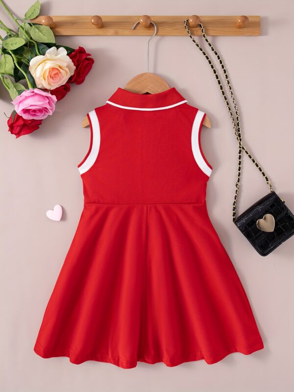 Chic Summer Girls' Dress - Sleeveless with Collar, Heart Print & Knee-Length Casual Outfit - Image 4