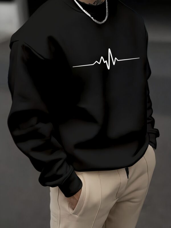 ECG Pattern Print Men's Long Sleeve Crew Neck Sweatshirt, Pullover Sweatshirt, Casual Comfortable Versatile Top For Spring & Autumn, Outdoor Sports - Image 4