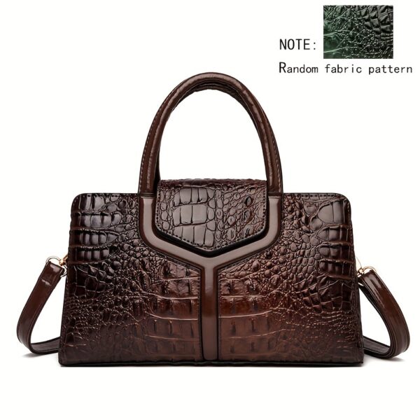 Elegant Women's Crocodile-Embossed Handbag - Chic European & American Style, Versatile Crossbody & Shoulder Bag in Black with Green Accents, Durable PU Material with Polyester Lining, Zip Closure - Image 8