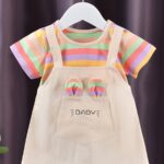 A New Baby Girl'S Summer Dress, Featuring Striped Short Sleeves And a Faux Two-Piece Design, Made of Pure Cotton, Perfect for Little Ones. - Image 3