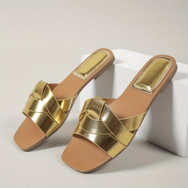 2025 Summer New Arrival Women's Shoes Casual Outdoor Lightweight Sandals Fashionable Open-Toe Slip-Ons Minimalist Resort Beach Slippers Comfortable Flat Slide Sandals Ladies' & Girls' Footwear Golden nude white black - Image 3